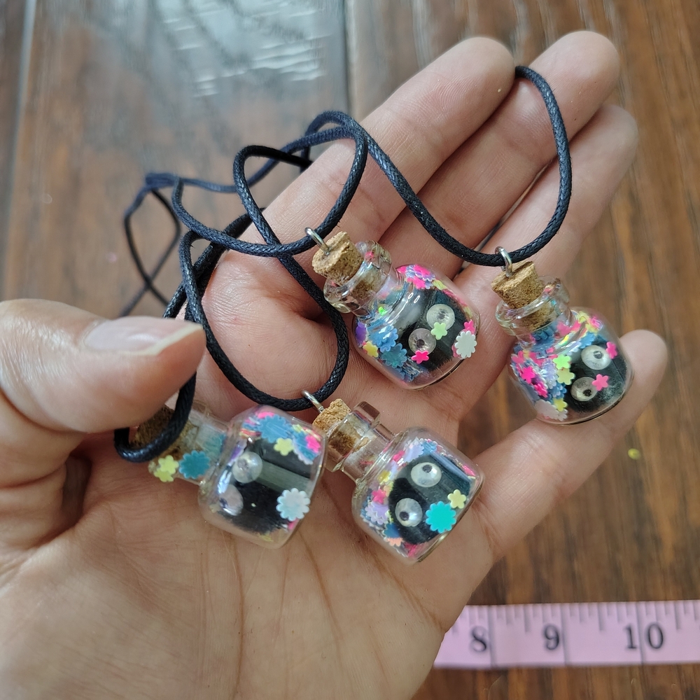 Handmade studio Ghibli soot sprite in a jar necklace bundle Set of 4